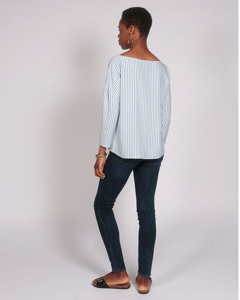 Somkaru Lenzing™ Ecovero™ Blue Stripe Wide Neck Long Sleeve Top