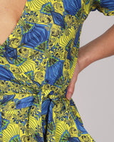 Suswa Yellow Printed Lenzing™ Ecovero™ Wrap Playsuit with Short Sleeves