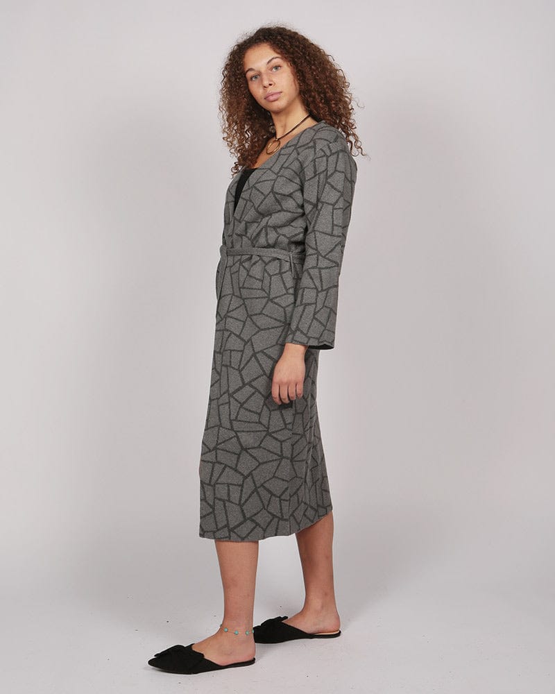 Iveti Long Belted Grey Cardigan In Responsible Wool & Organic Cotton