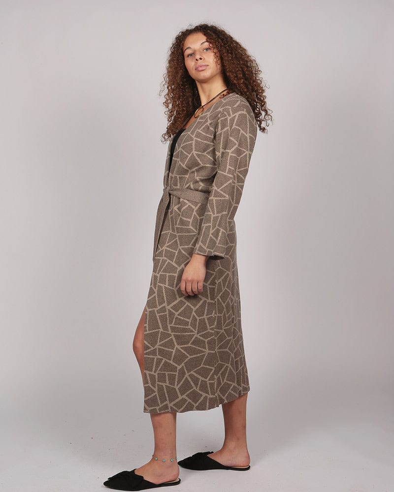 Iveti Long Belted Mocha Cardigan In Responsible Wool & Organic Cotton