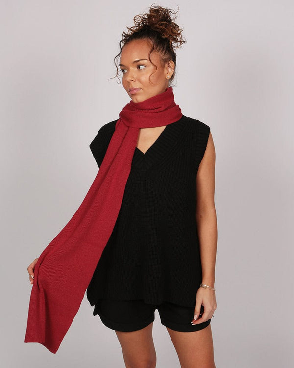 Saadani Knitted Ribbed Red Scarf Responsible Wool & Organic Cotton