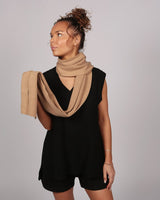 Saadani Knitted Ribbed  Fawn Scarf In Responsible Wool & Organic Cotton