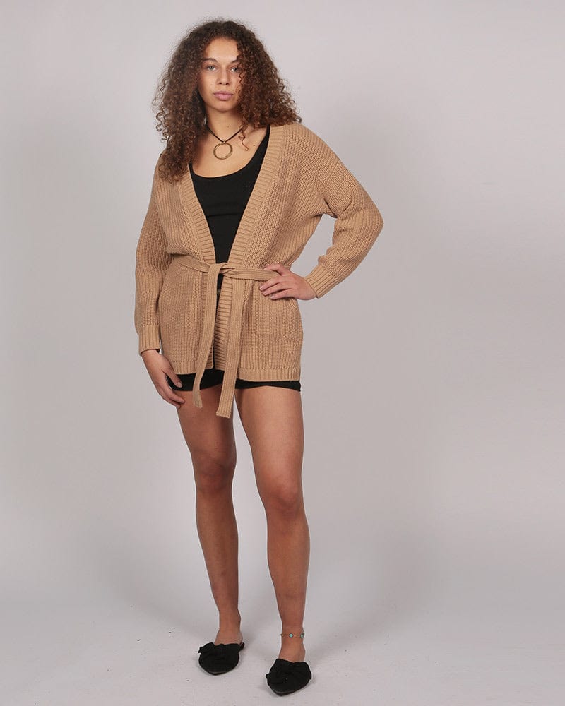 Kipsi Belted Fawn Cardigan In Responsible Wool & Organic Cotton