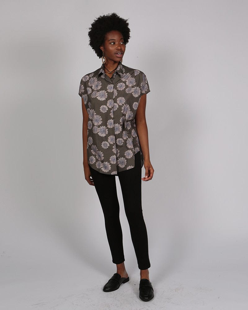 Sayeti Gold and Rose Tint Daisy Printed Short Sleeve Shirt