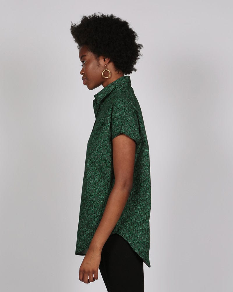 Sayeti Green and Black Printed Short Sleeve Shirt