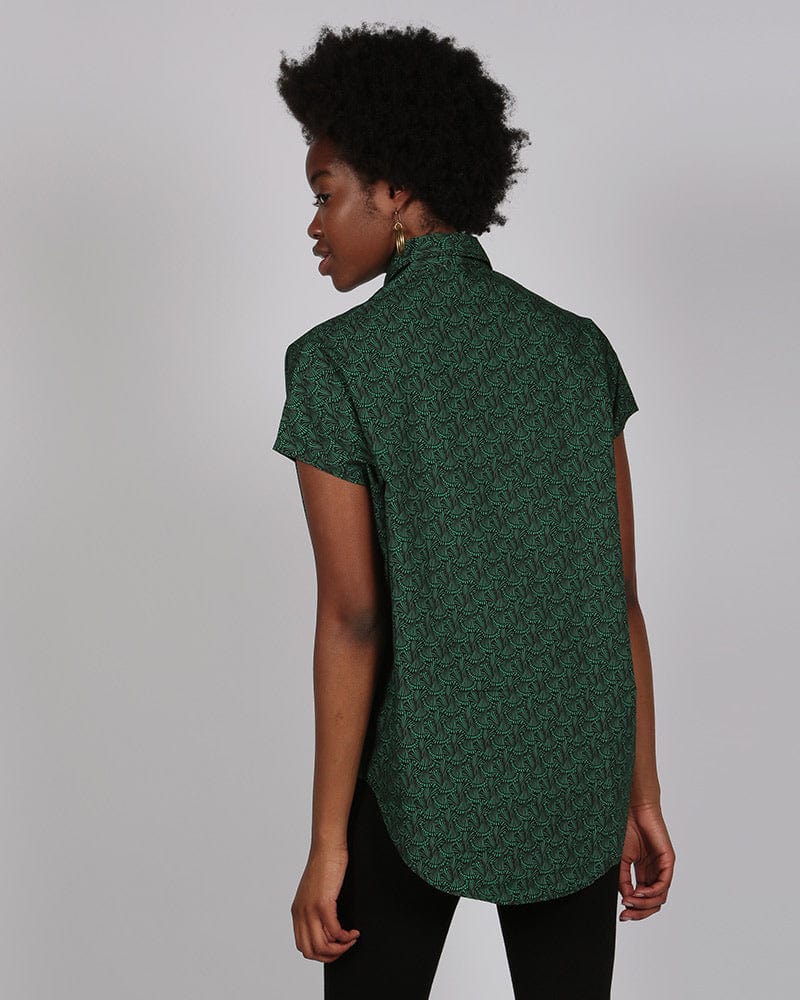 Sayeti Green and Black Printed Short Sleeve Shirt