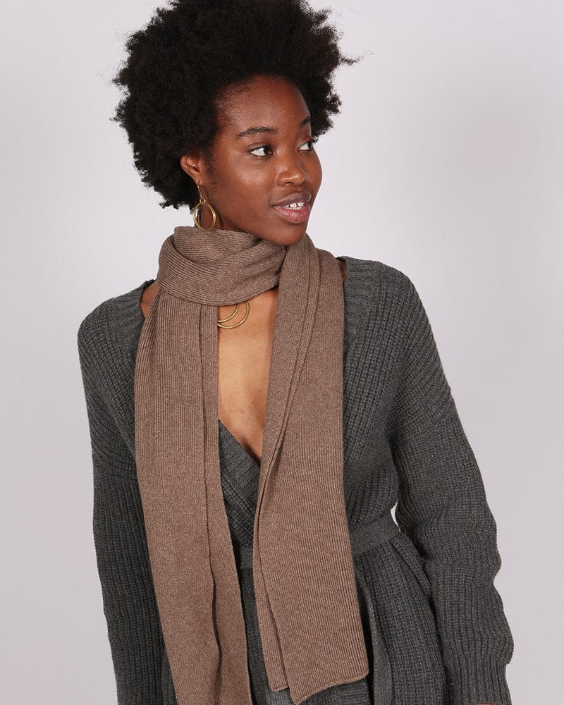 Saadani Knitted Ribbed Mocha Scarf In Responsible Wool & Organic Cotton