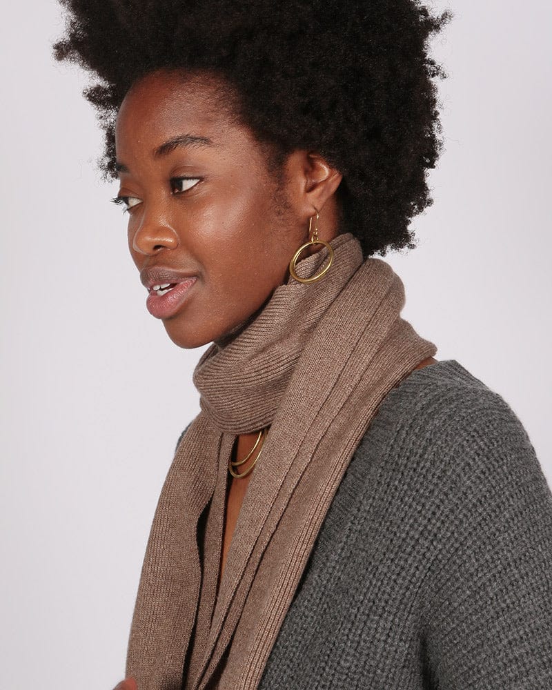 Saadani Knitted Ribbed Mocha Scarf In Responsible Wool & Organic Cotton