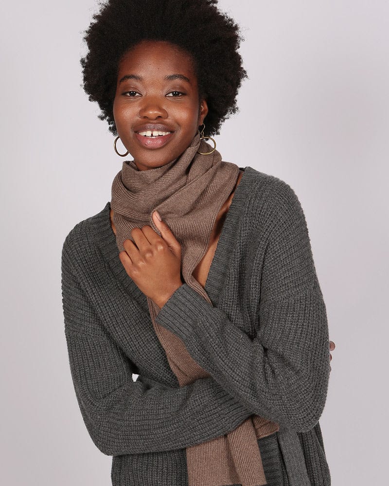 Saadani Knitted Ribbed Mocha Scarf In Responsible Wool & Organic Cotton