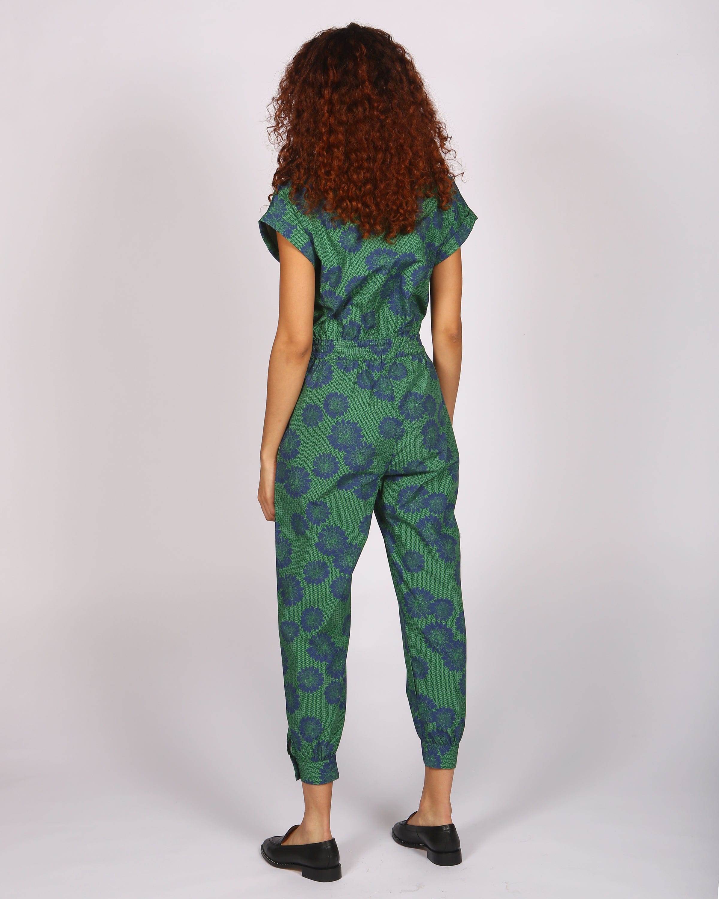 Agou Blue Daisy Print Jumpsuit with Cap Sleeves