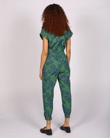 Agou Blue Daisy Print Jumpsuit with Cap Sleeves