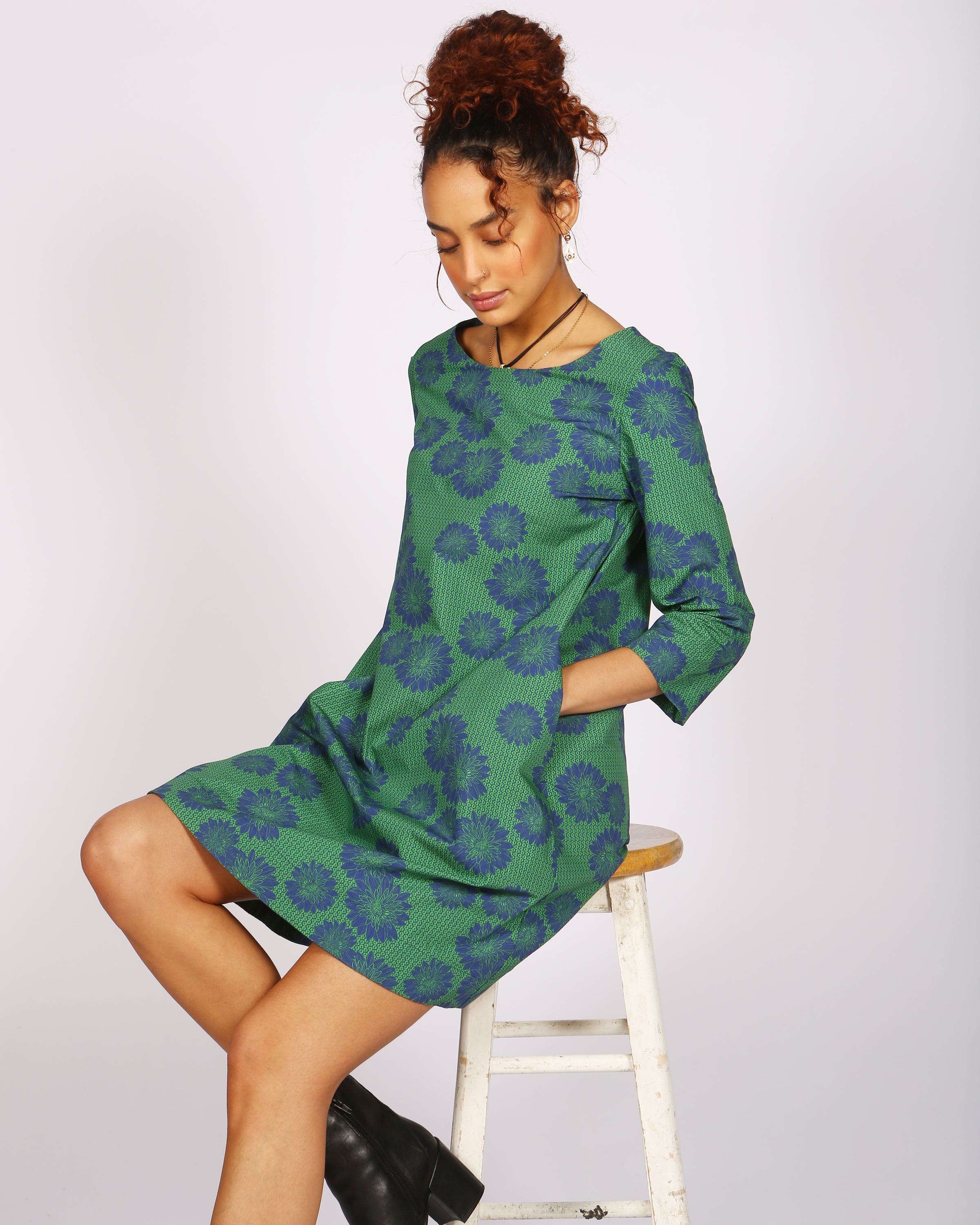 Bale Blue Daisy Short Sleeve A Line Dress