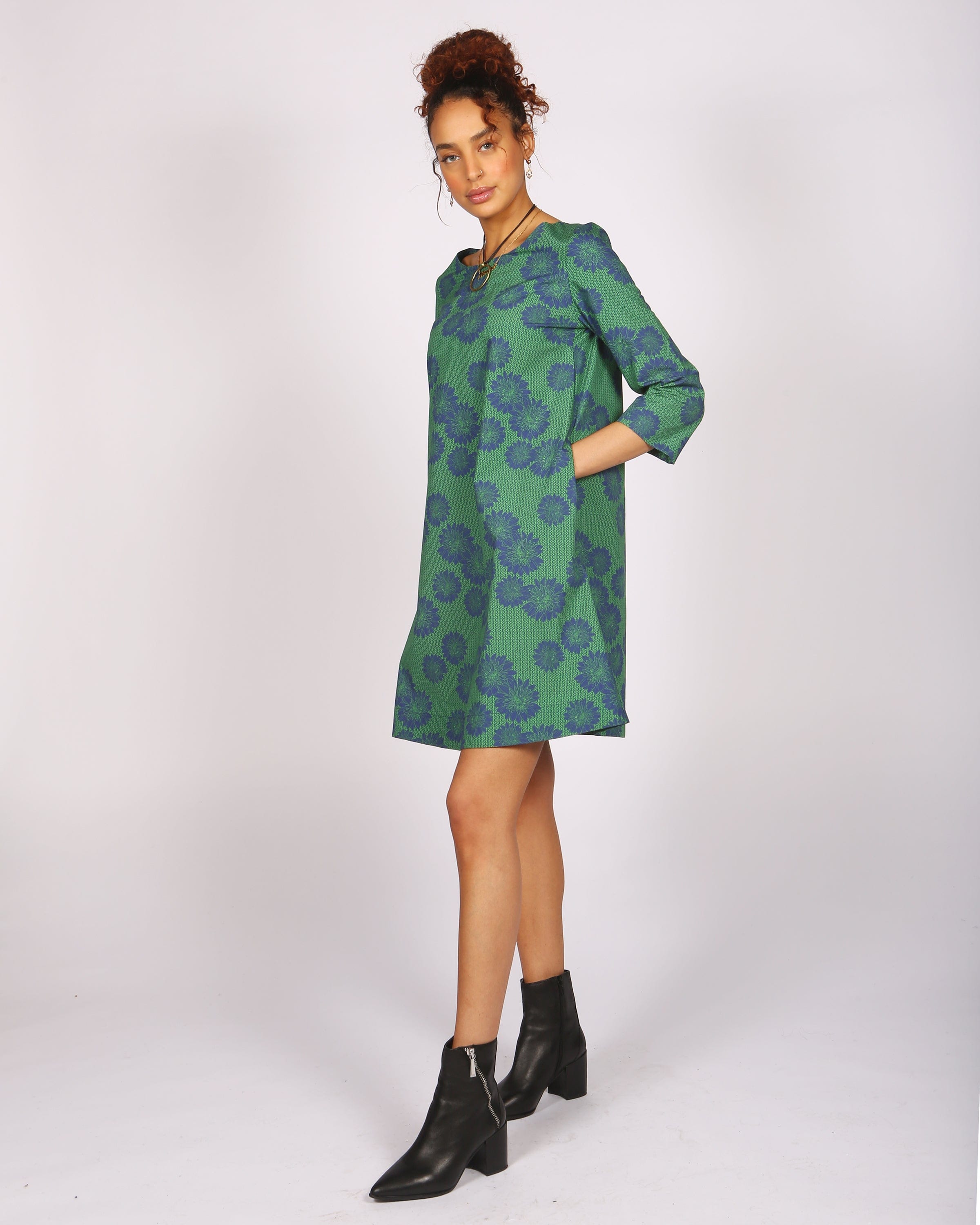 Bale Blue Daisy Short Sleeve A Line Dress