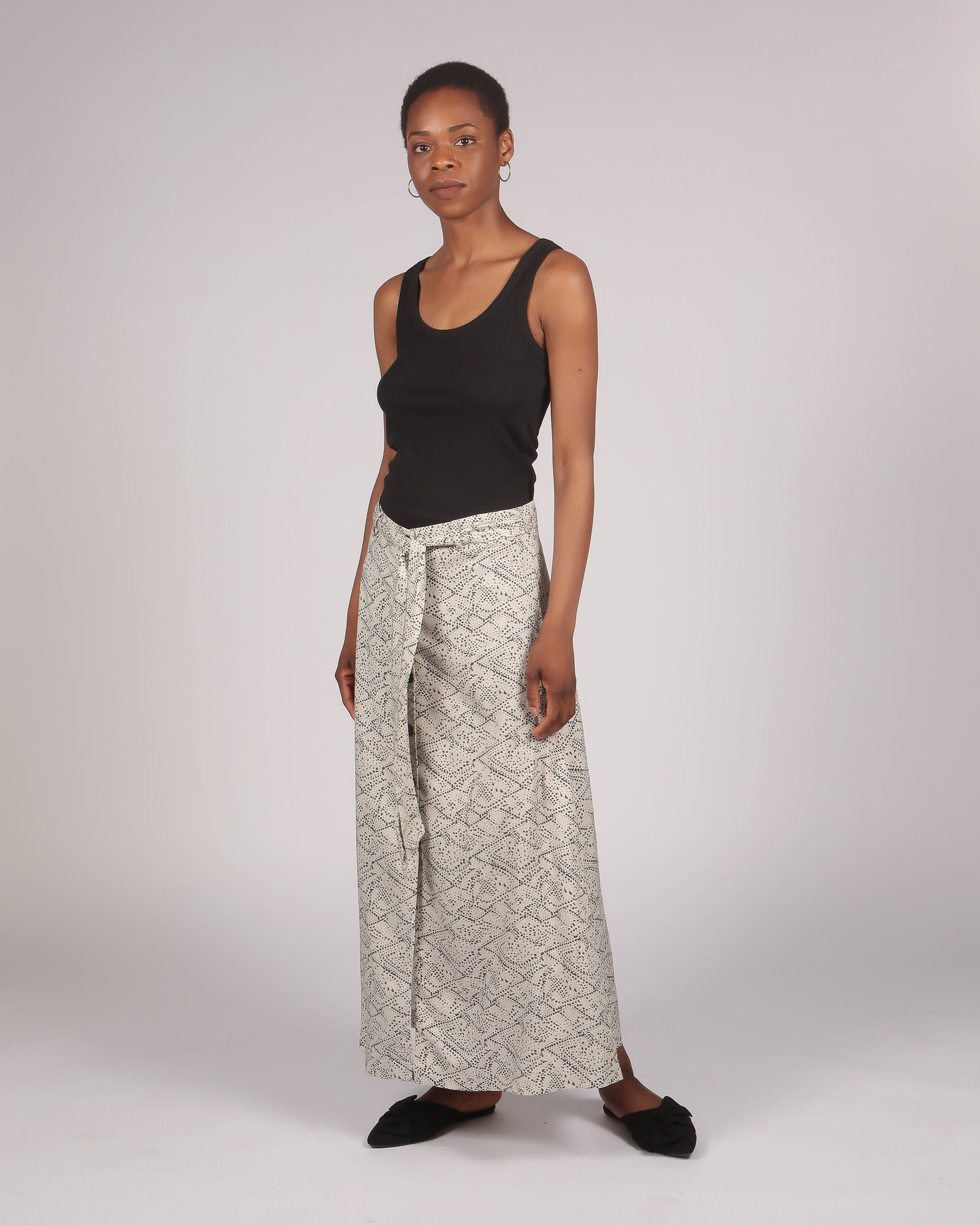 Kaka Lenzing™ Ecovero™ Cream and Black Printed Long Button Through Skirt