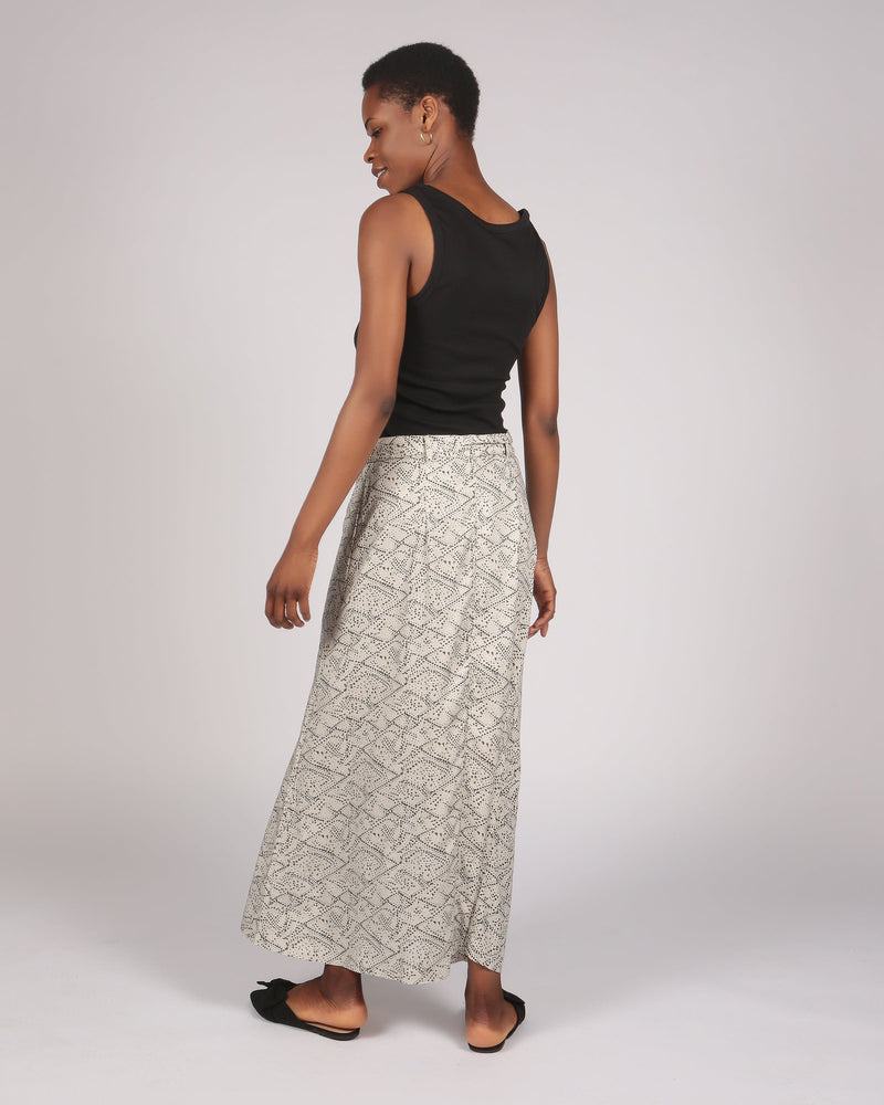 Kaka Lenzing™ Ecovero™ Cream and Black Printed Long Button Through Skirt