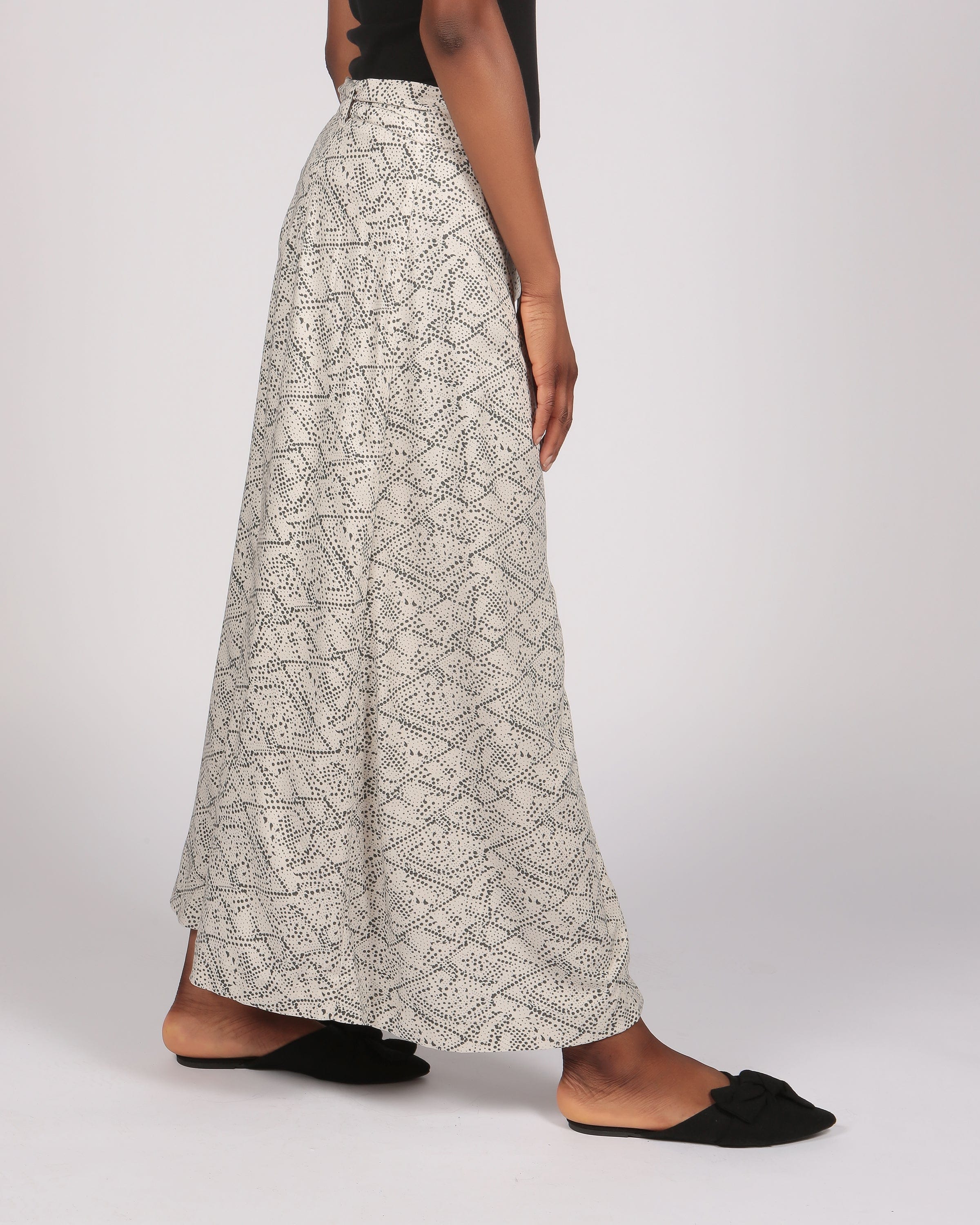 Kaka Lenzing™ Ecovero™ Cream and Black Printed Long Button Through Skirt