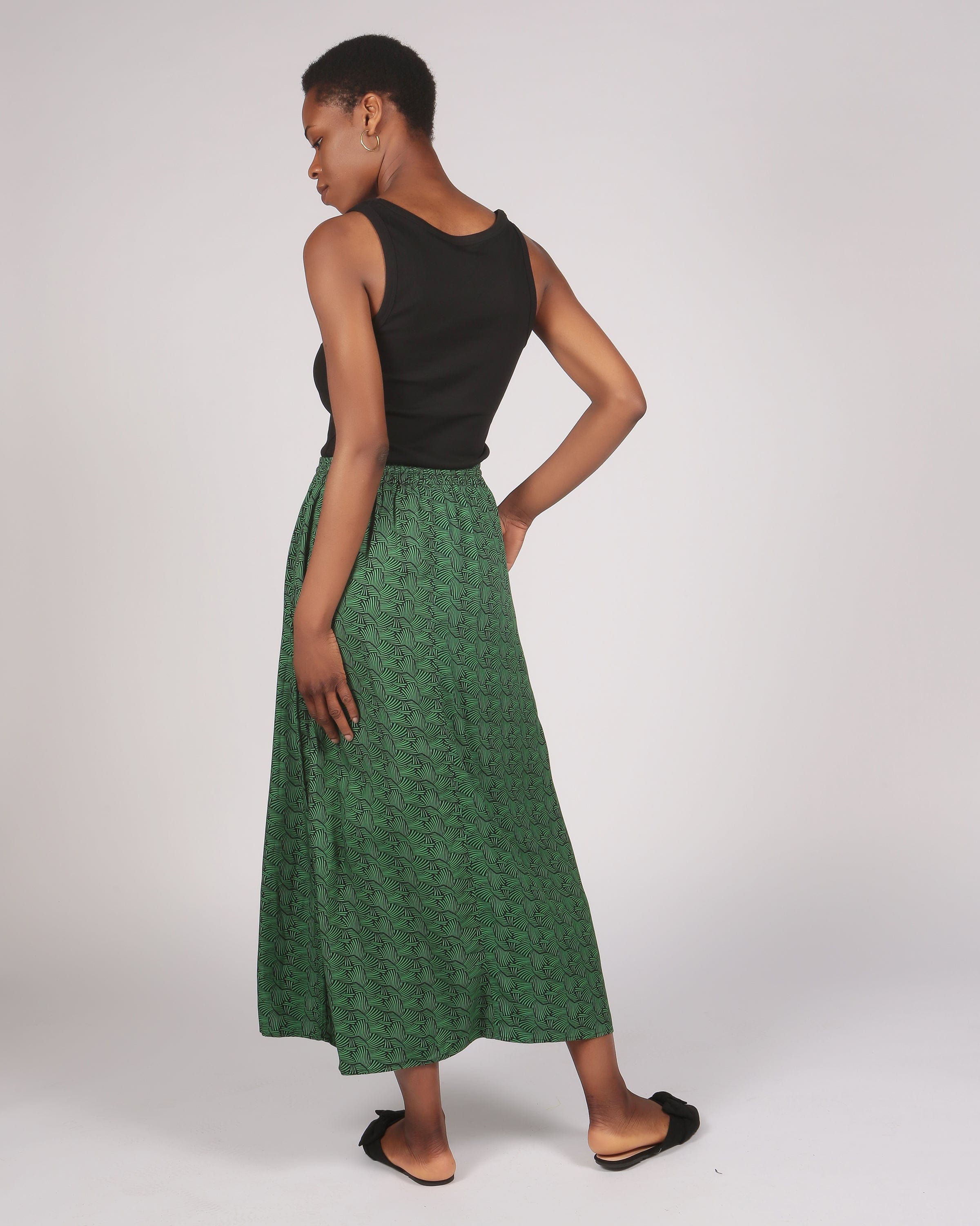 Choqa Lenzing™ Ecovero™ Green Printed Elasticated  Skirt