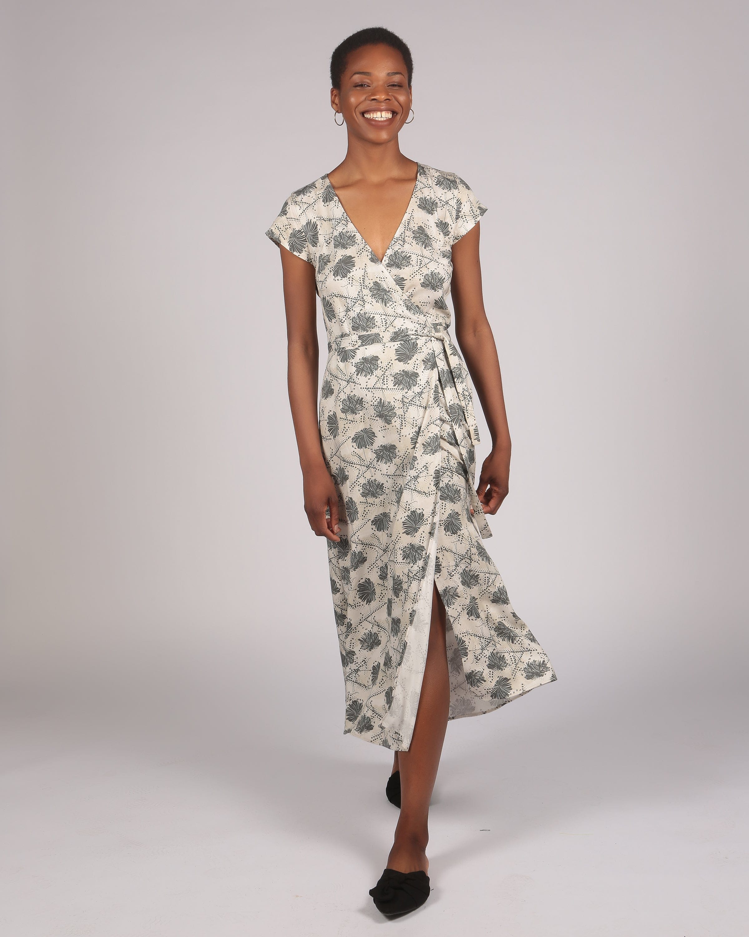 Azurki  Lenzing™ Ecovero™ Black and Cream  Print Midi Wrap Dress