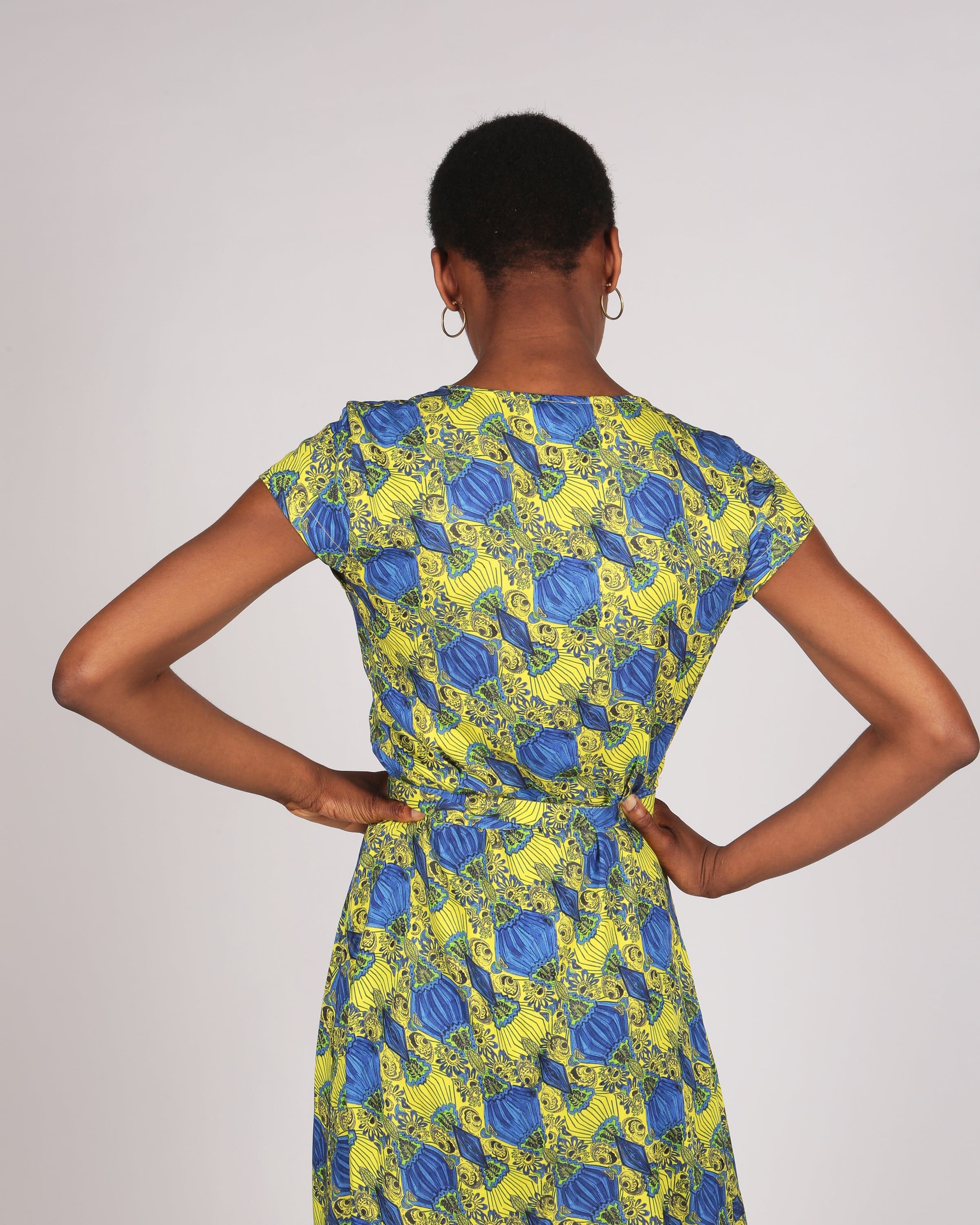 Azurki Lenzing™ Ecovero™ Yellow Print Midi Wrap Dress