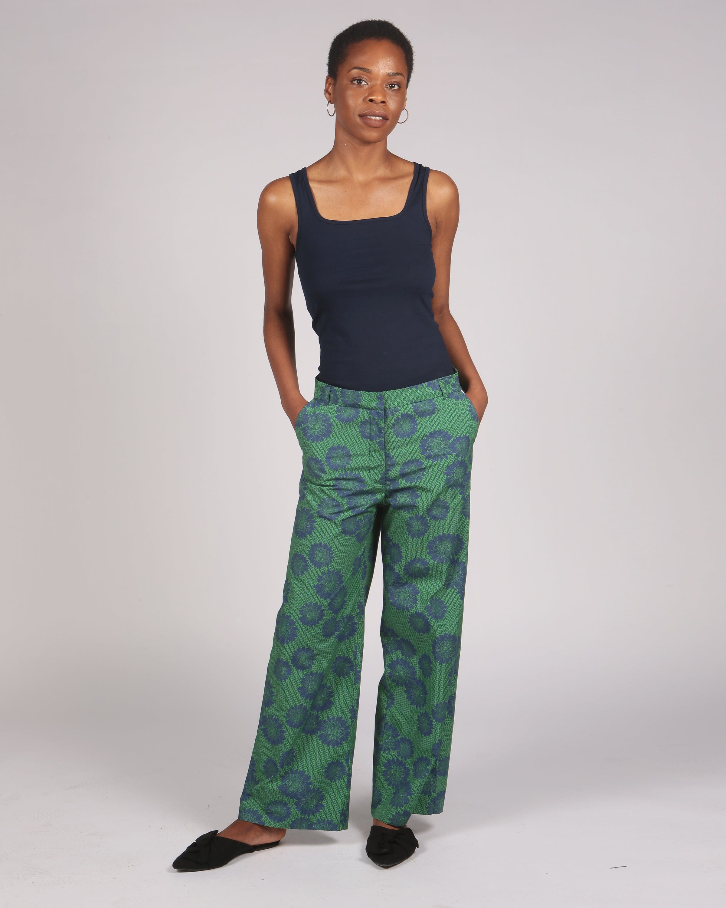 Ancua Daisy Blue Print Wide Leg Trouser