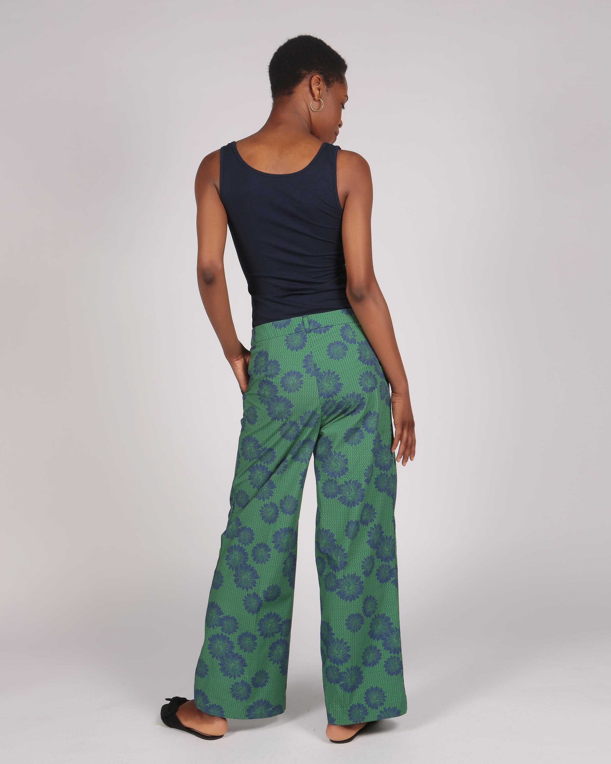 Ancua Daisy Blue Print Wide Leg Trouser