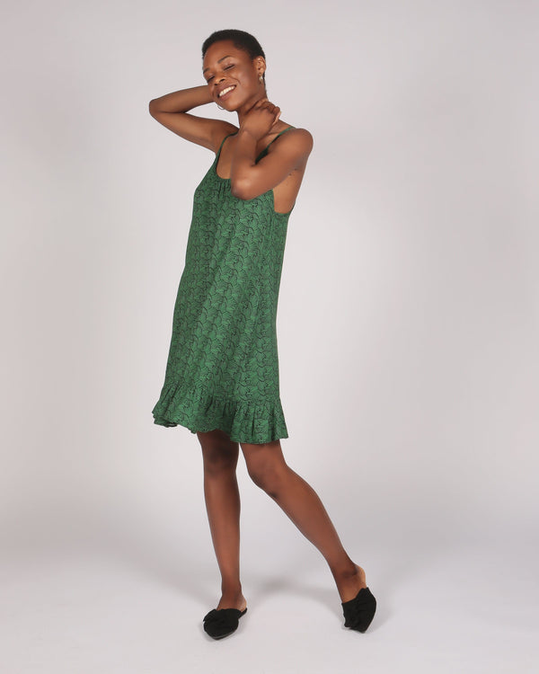 Kawa Lenzing™ Ecovero™ Green Print Short Strappy Dress
