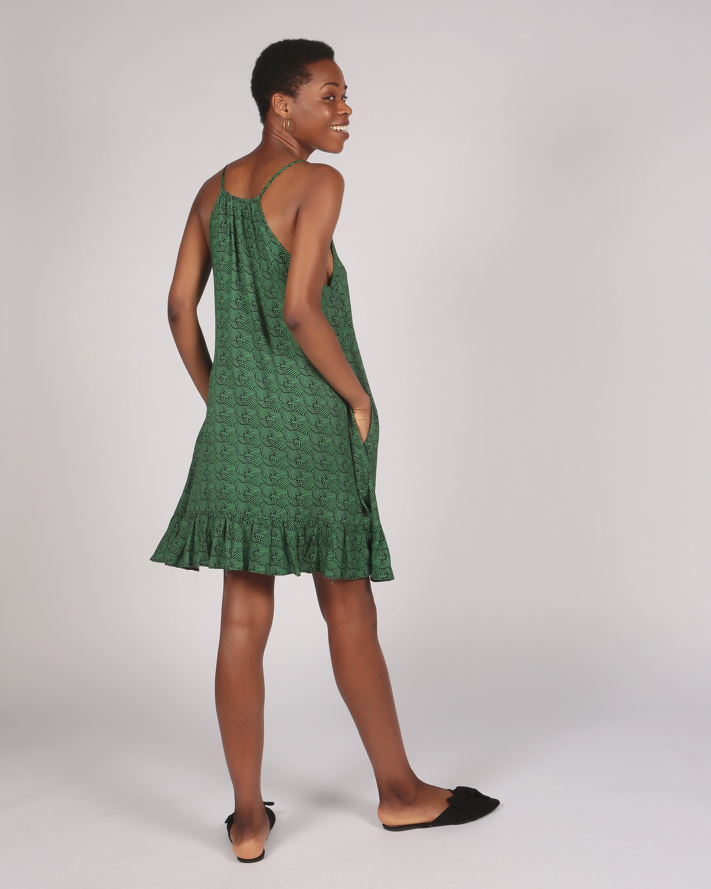 Kawa Lenzing™ Ecovero™ Green Print Short Strappy Dress