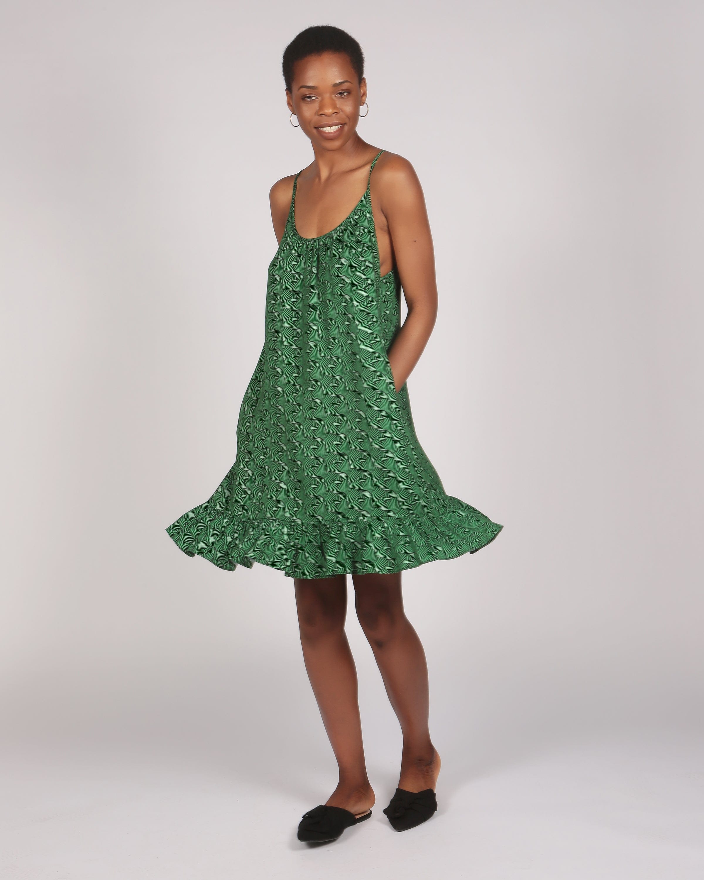 Kawa Lenzing™ Ecovero™ Green Print Short Strappy Dress