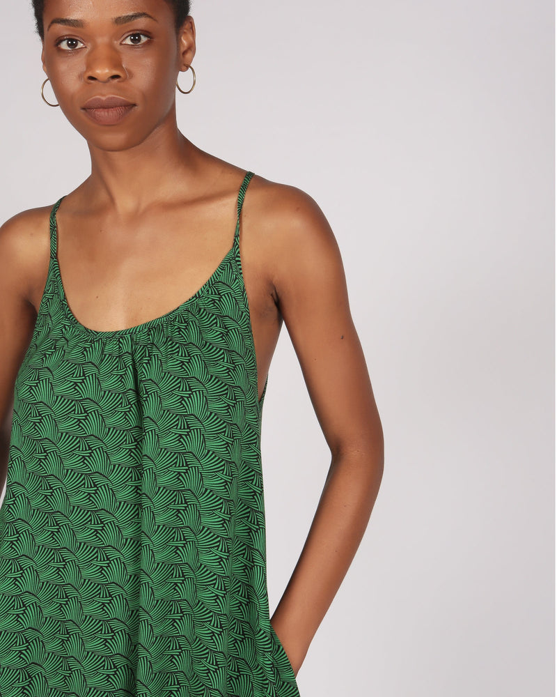 Kawa Lenzing™ Ecovero™ Green Print Short Strappy Dress