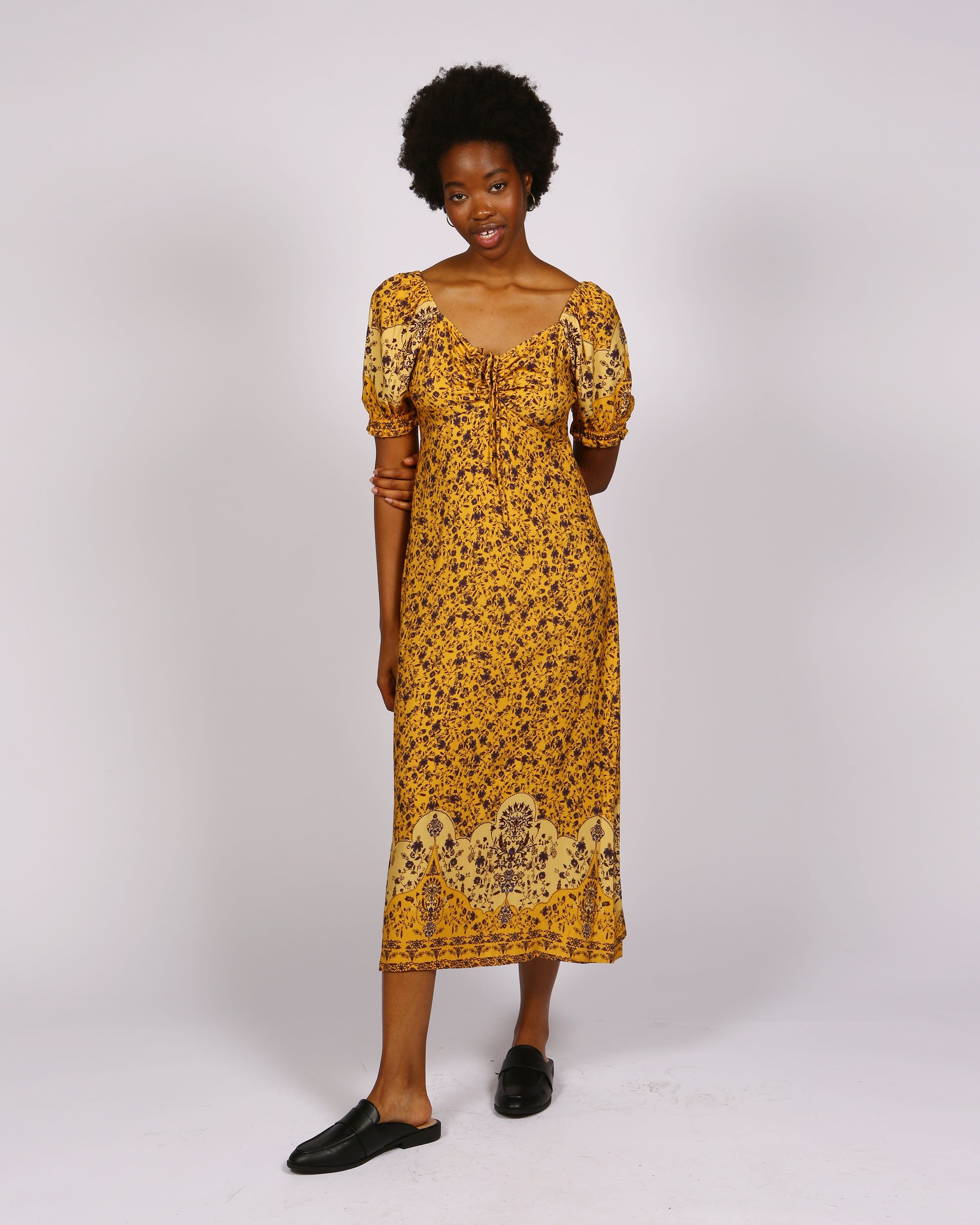 Redi Lenzing™ Ecovero™ Printed Short Sleeve Mustard Dress