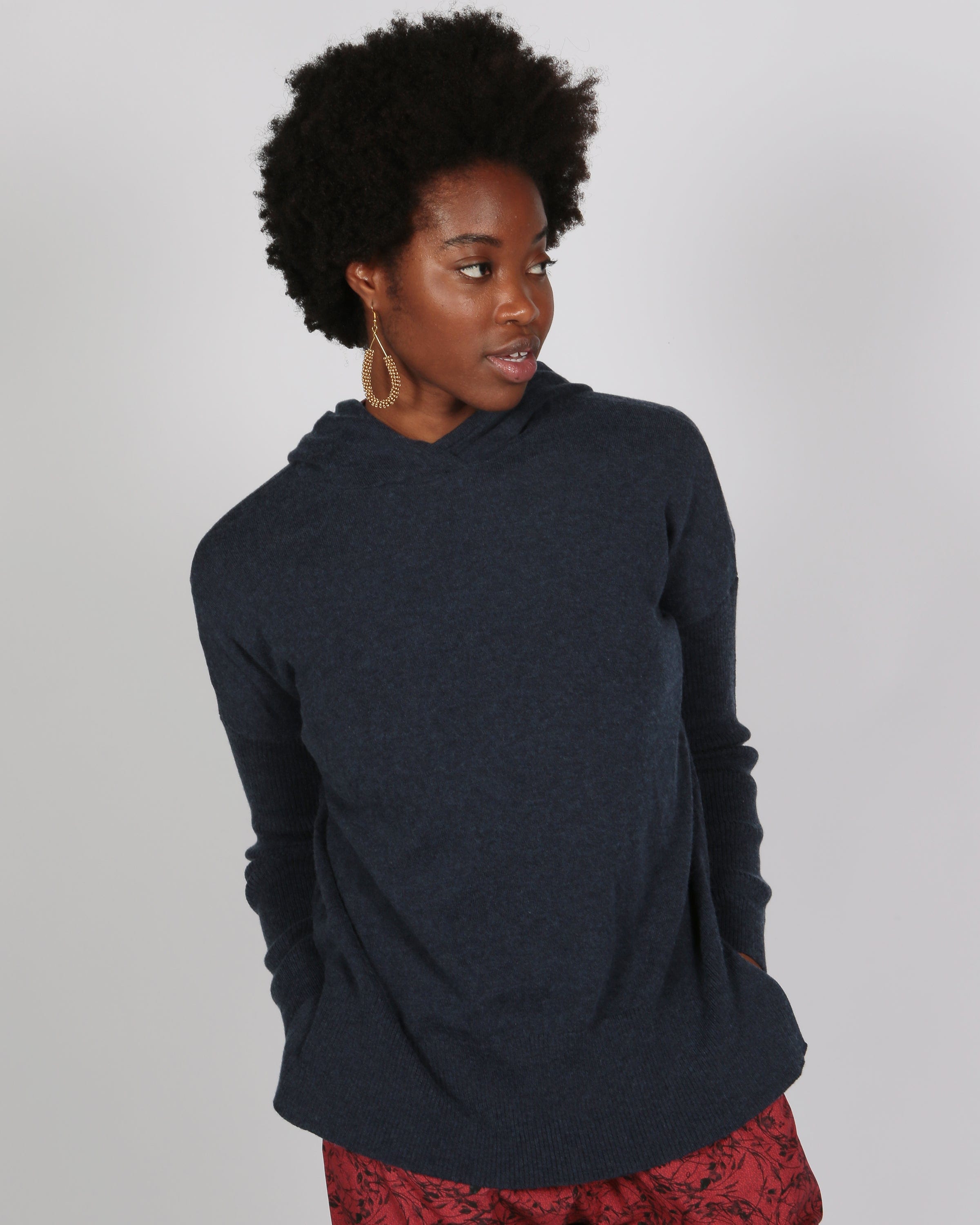 Kadam Knitted Indigo Hoody In Responsible Wool & Organic Cotton