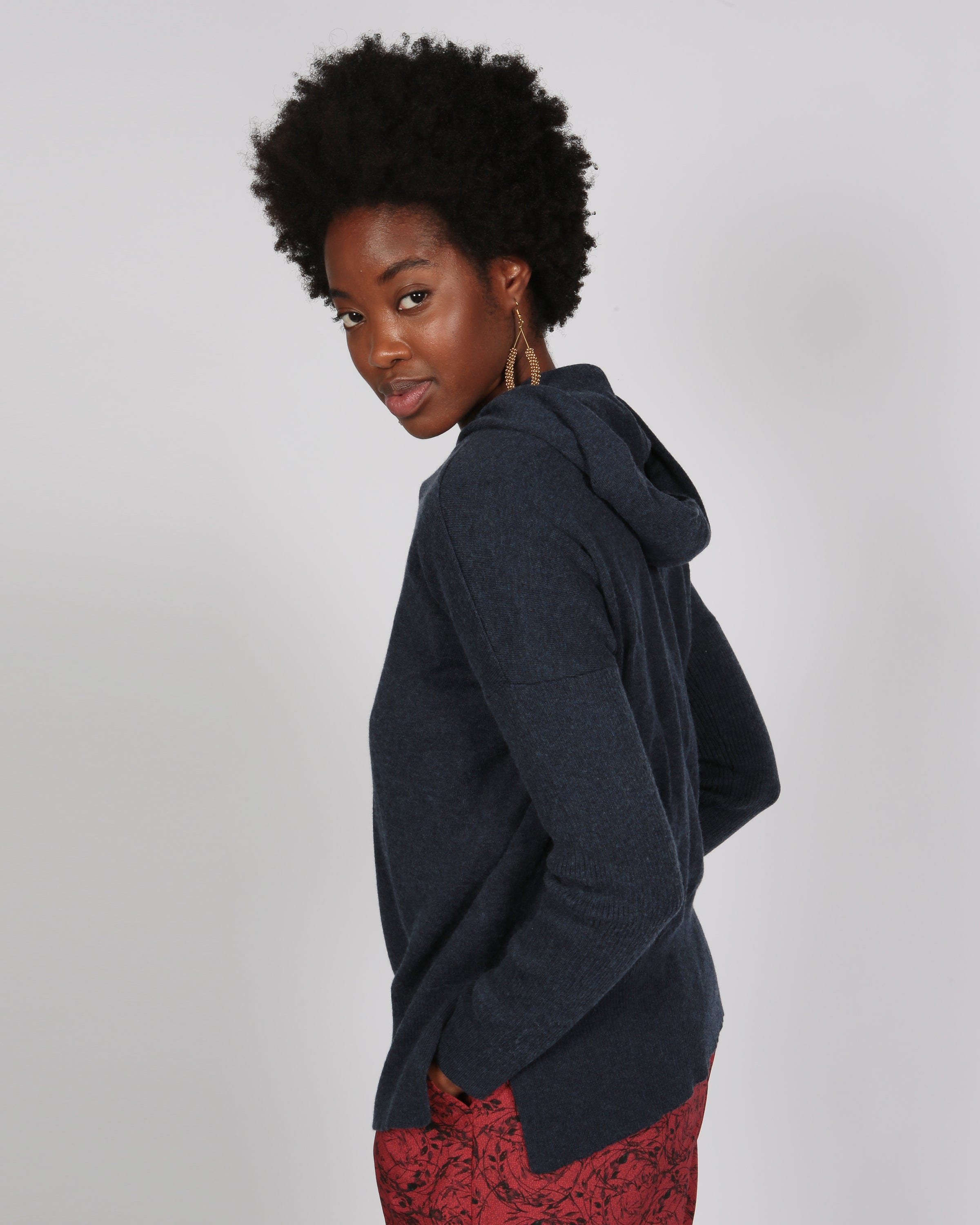 Kadam Knitted Indigo Hoody In Responsible Wool & Organic Cotton