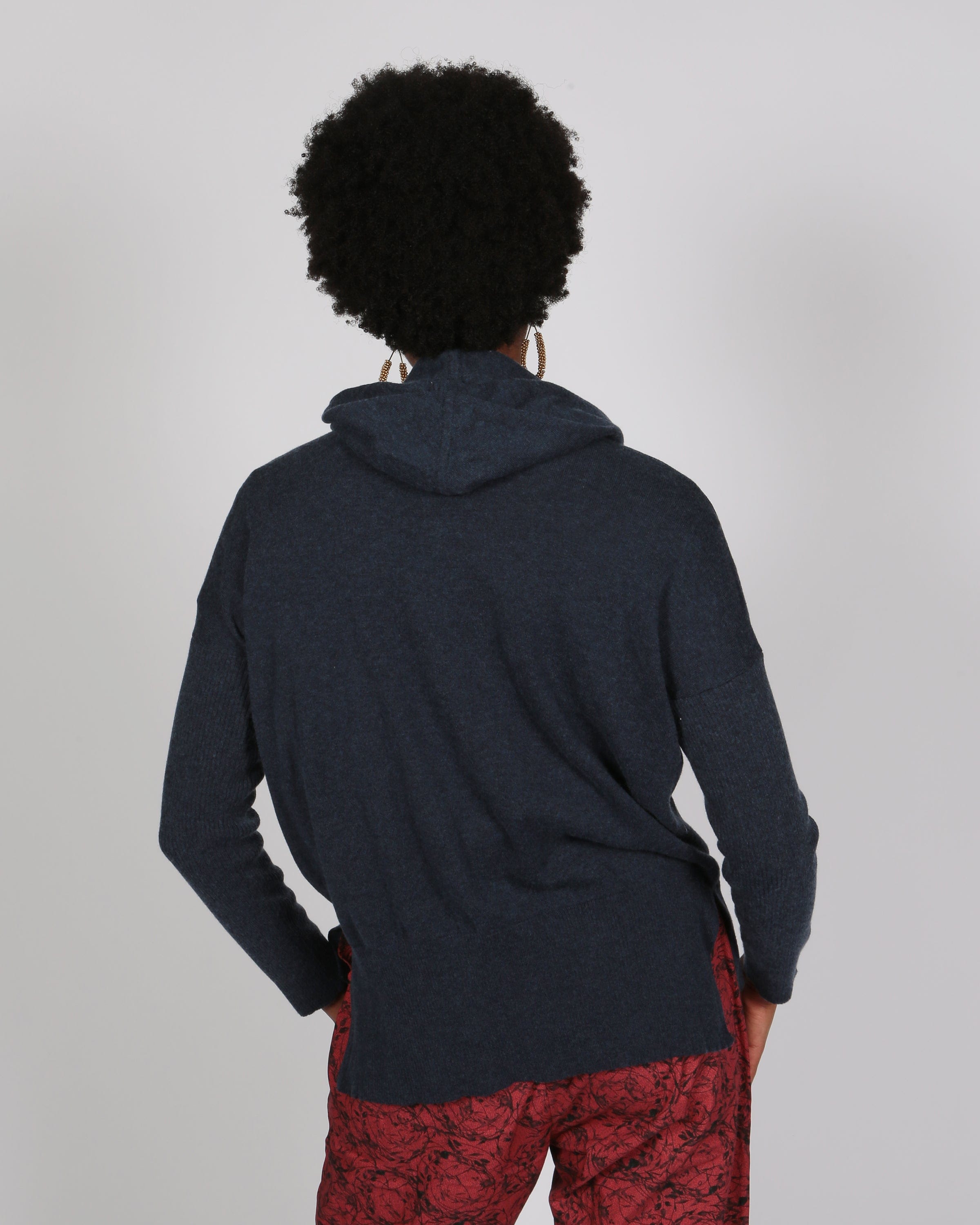 Kadam Knitted Indigo Hoody In Responsible Wool & Organic Cotton