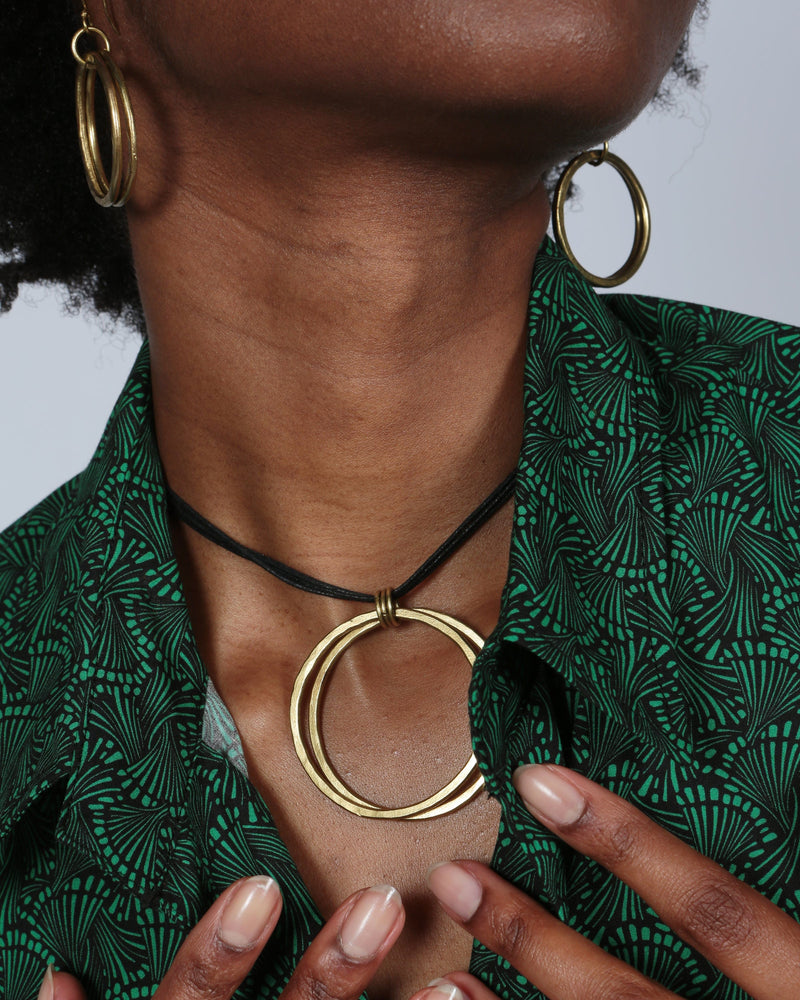Galu Recycled Double Brass Ring Necklace