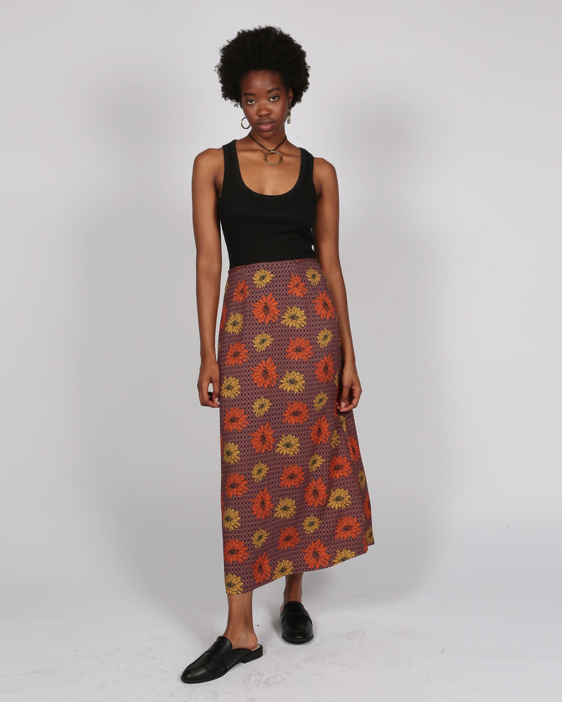 Massif Orange and Yellow Floral Lenzing™ Ecovero™ Print Midi Skirt