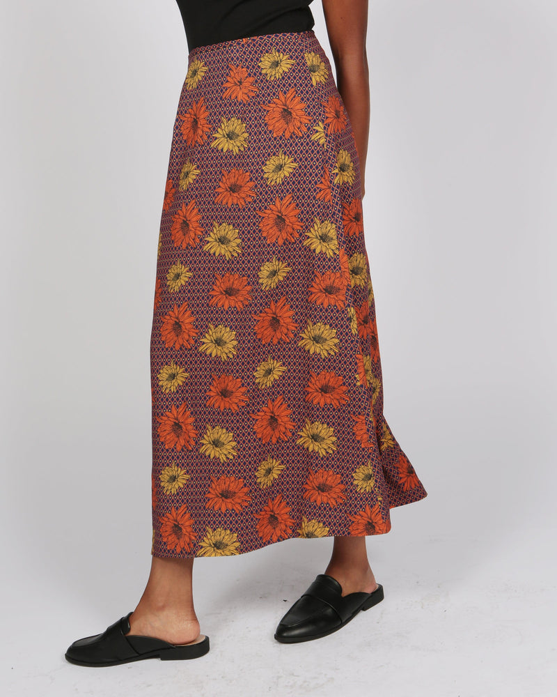 Massif Orange and Yellow Floral Lenzing™ Ecovero™ Print Midi Skirt