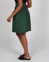 Abieri Green and Black  Print Pleated Skirt With Belt