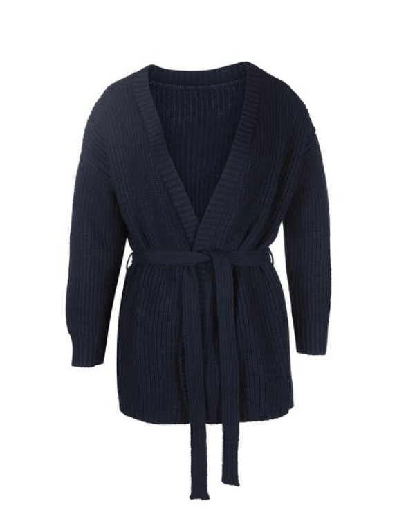 Kipsi Belted Indigo Cardigan In Responsible Wool & Organic Cotton