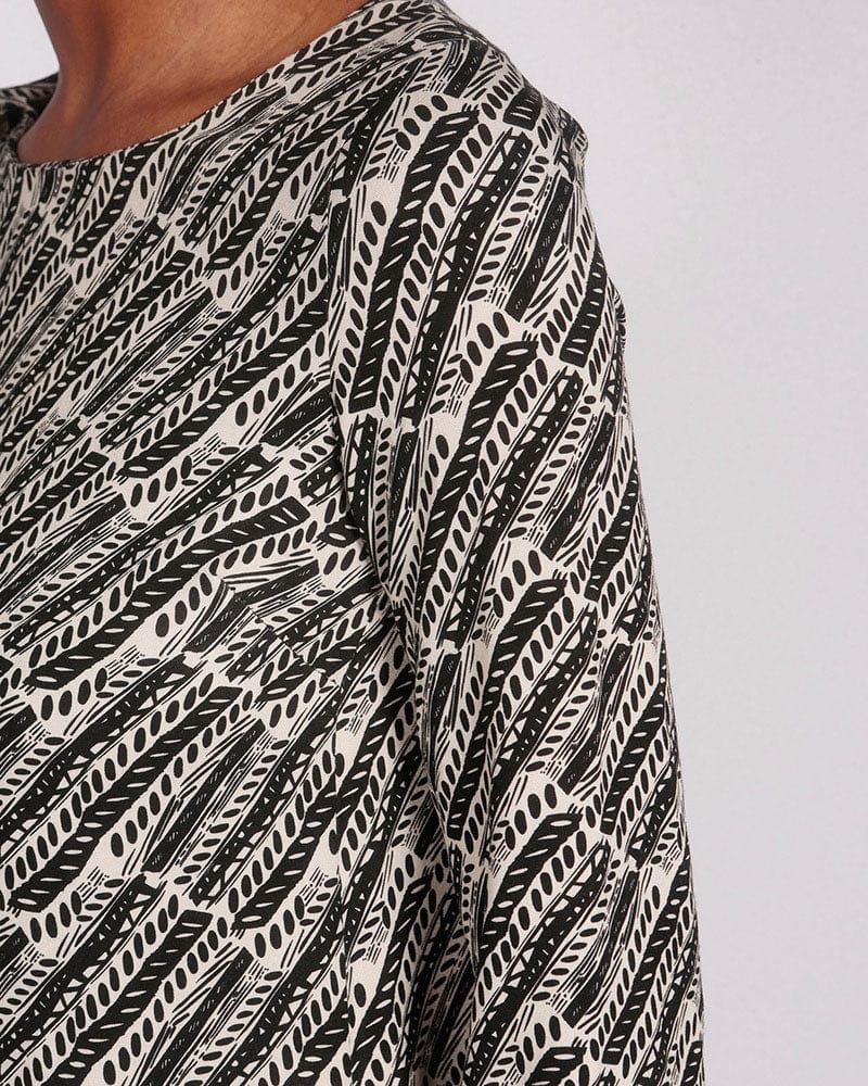 Bale Lenzing™ Ecovero™ Black and Cream Print Short Sleeve A-Line Dress
